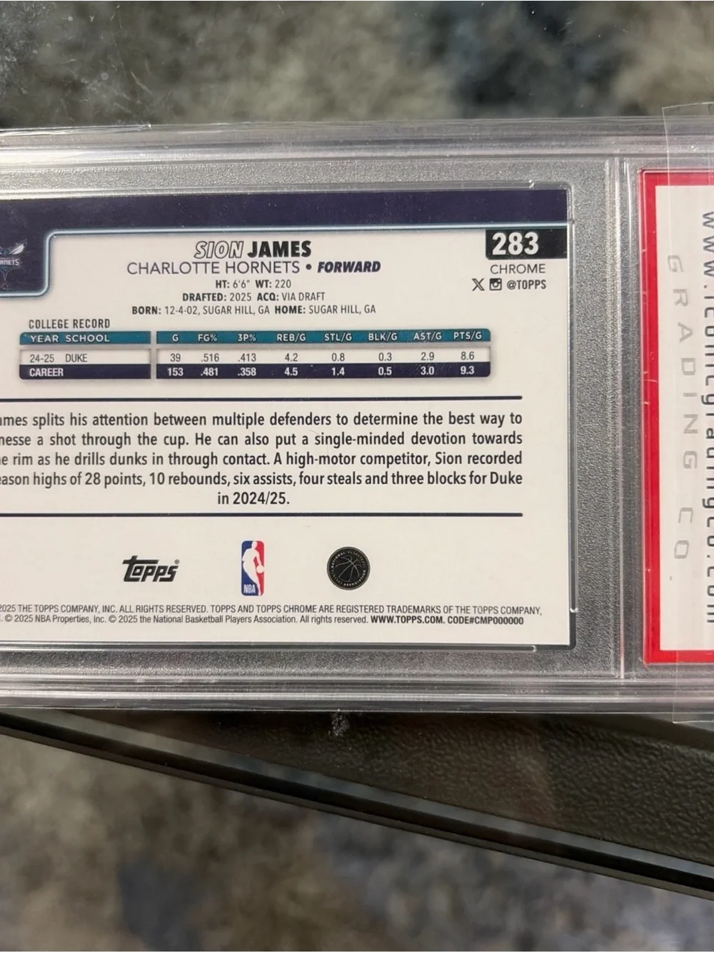 Charlotte Hornets Sion James Rookie Trading Card Red/Blue Refractor